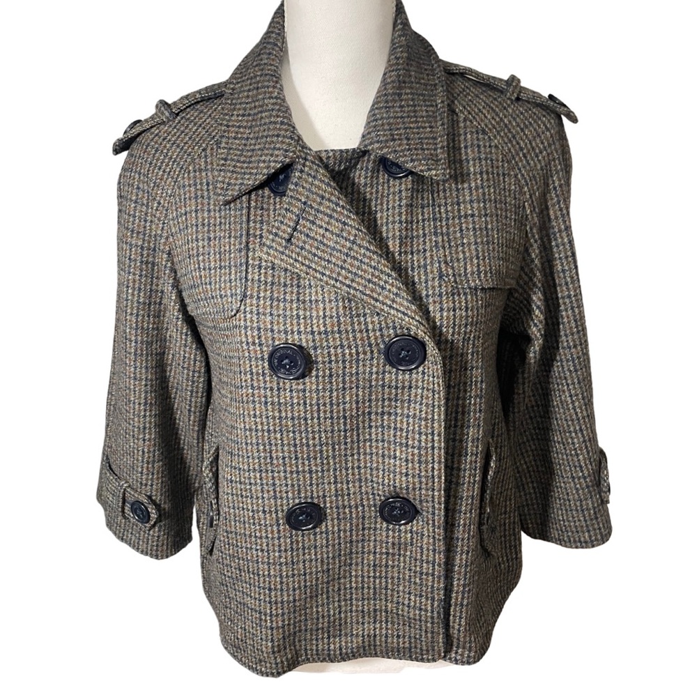 Ben Sherman Wool Houndstooth 3/4 Sleeve Crop Coat Blazer Woman Medium